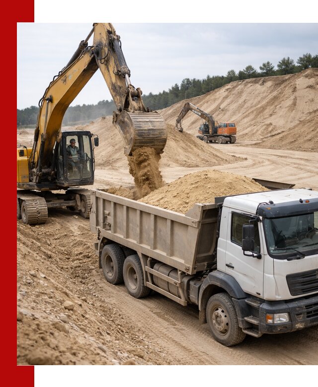 Доставка карьерного песка с самосвалами и разгрузкой в Луге