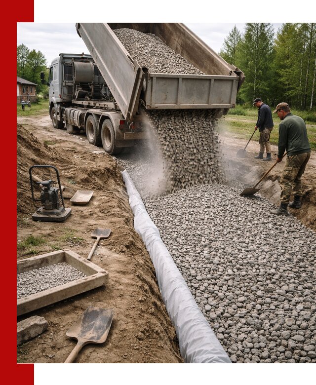 Гравий для дренажа с доставкой в Луге качественный и недорогой