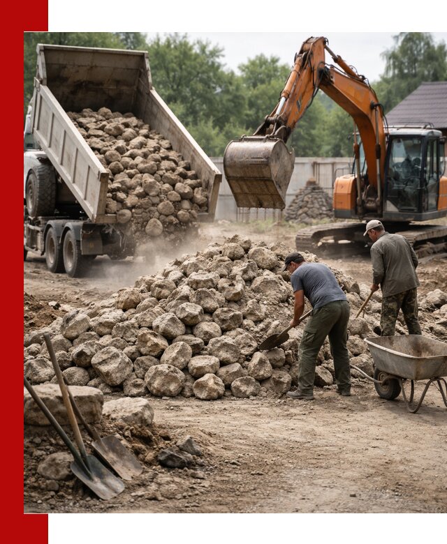 Доставка и разгрузка бутового камня в Луге