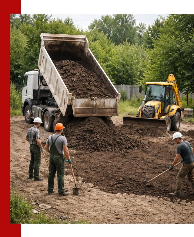 Доставка и укладка грунта для выравнивания участка в Луге