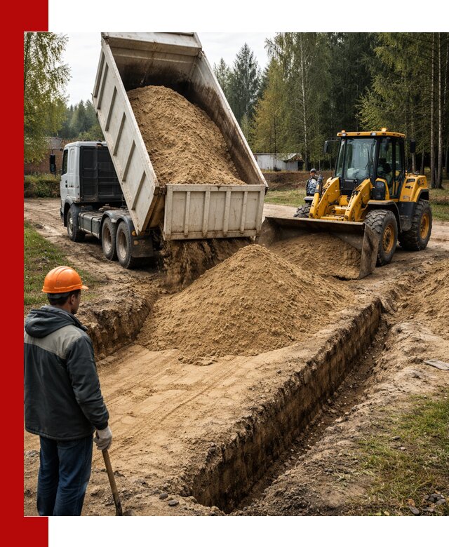 Доставка песчаного грунта в Луге для строительных работ
