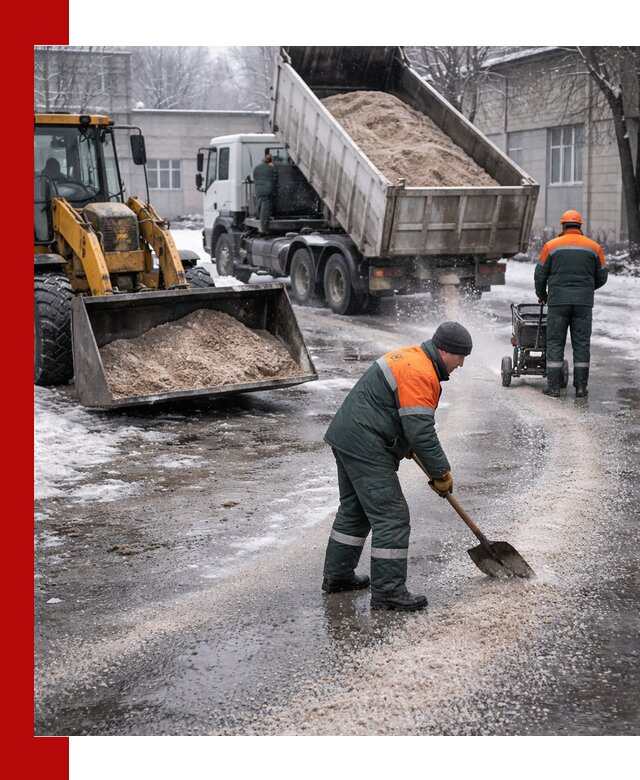 Реагент против гололеда с доставкой и нанесением в Луге