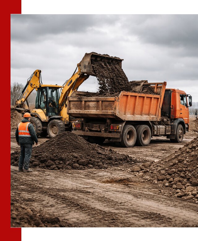 Вывоз грунта и строительного мусора в Луге грузовыми самосвалами