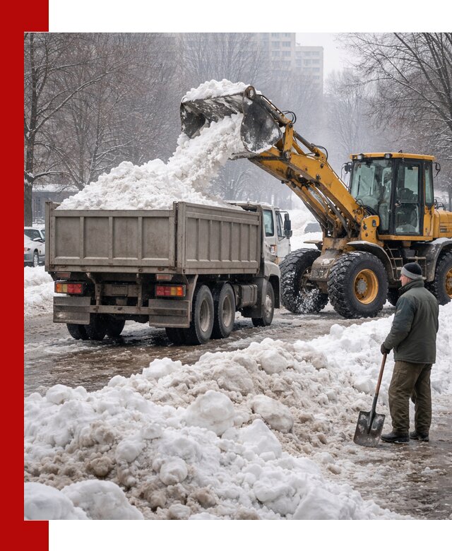 Вывоз снега грузовой техникой в Луге оперативно и чисто