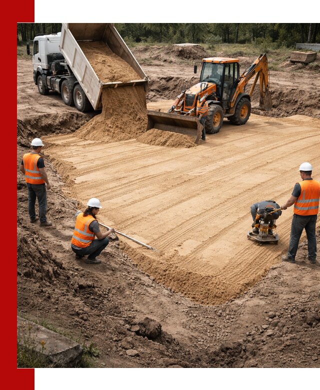 Устройство песчаной подушки для фундаментов и дорог в Луге